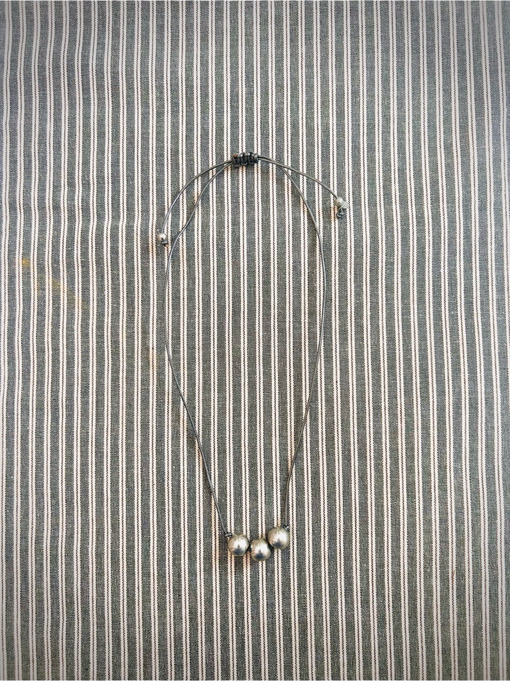 Adjustable Black Cord Necklace with Silver Beads - Women Jewelry